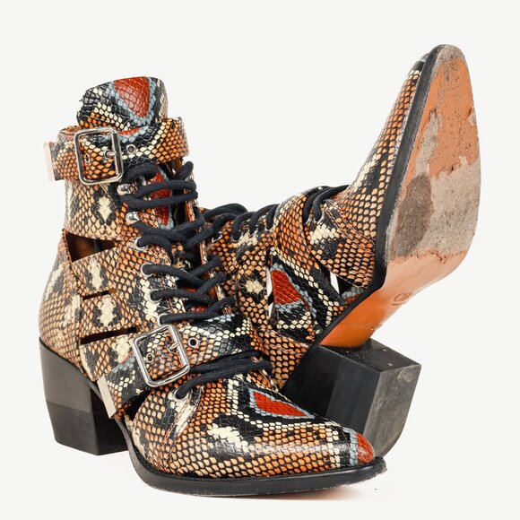 Chloe Rylee Multicolor Purple Python-Print Leather Ankle Boots - Picture 4 of 10